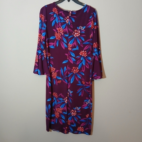 Calvin Klein Sheath Floral Dress Purple Blue Red Size 6 Knee Length Fitted - Picture 6 of 9
